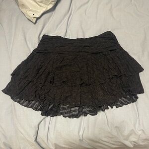 Black Ruched Ruffle Layered Mesh Mini Skirt